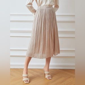 MOTF, PREMIUM FLOWY MIDI SKIRT, size 6, (metallic, cream)